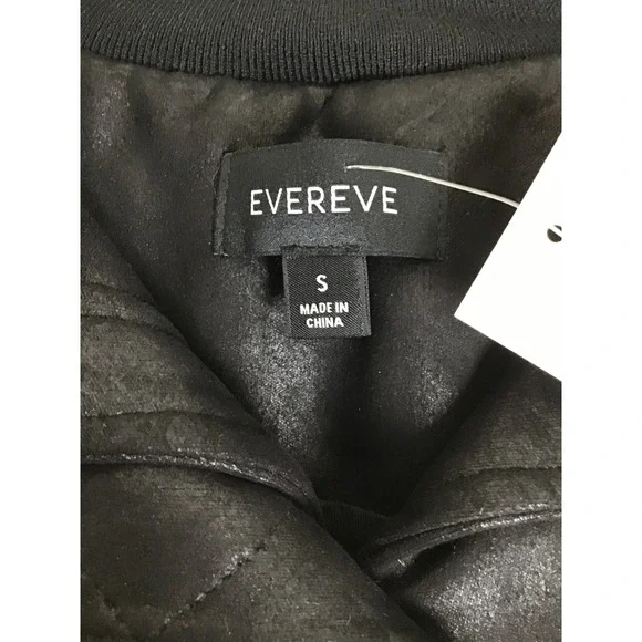 Evereve Women's Black Faux Leather Snap Front Aviator Bomber Jacket Size S NWT - Picture 6 of 8